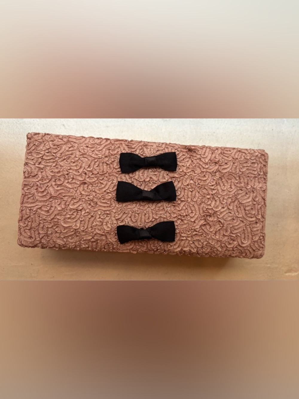 Anthropologie Pink Fabric Jewelry Box w Mirror Ring Holder Vintage Bow Detail